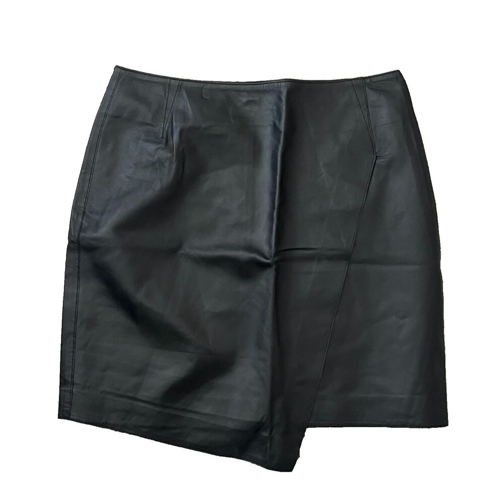 NWT GSTQ Women’s M 100% Leather Wrap Skirt Black Mini Short Biker Goth Punk Rock